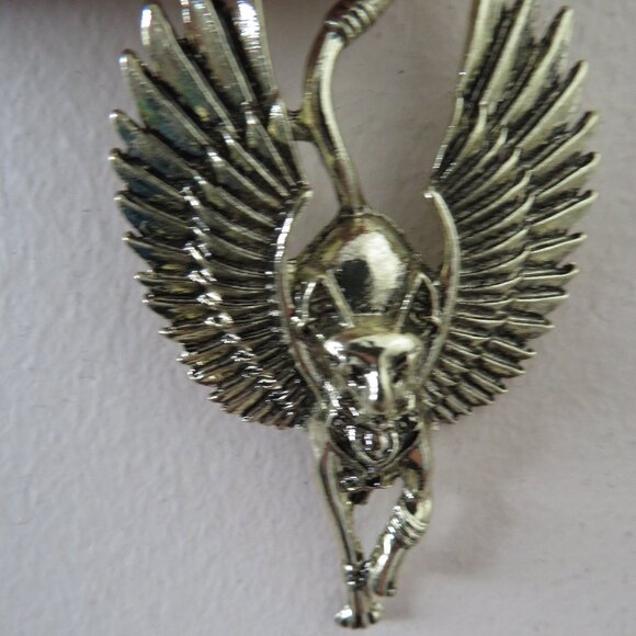 Egyptian Style Cat Pendant Gold Tone Metal 3D 2.75" (F71) - Picture 4 of 5